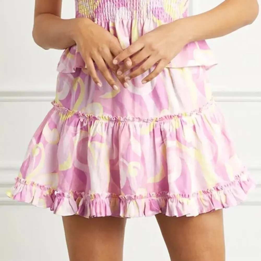 NWT HILL HOUSE Skirt Women's Medium Pink The Paz Linen Mini‎ Ruffle